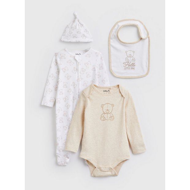 White bear print baby starter set 4-piece pure cotton (British brand)