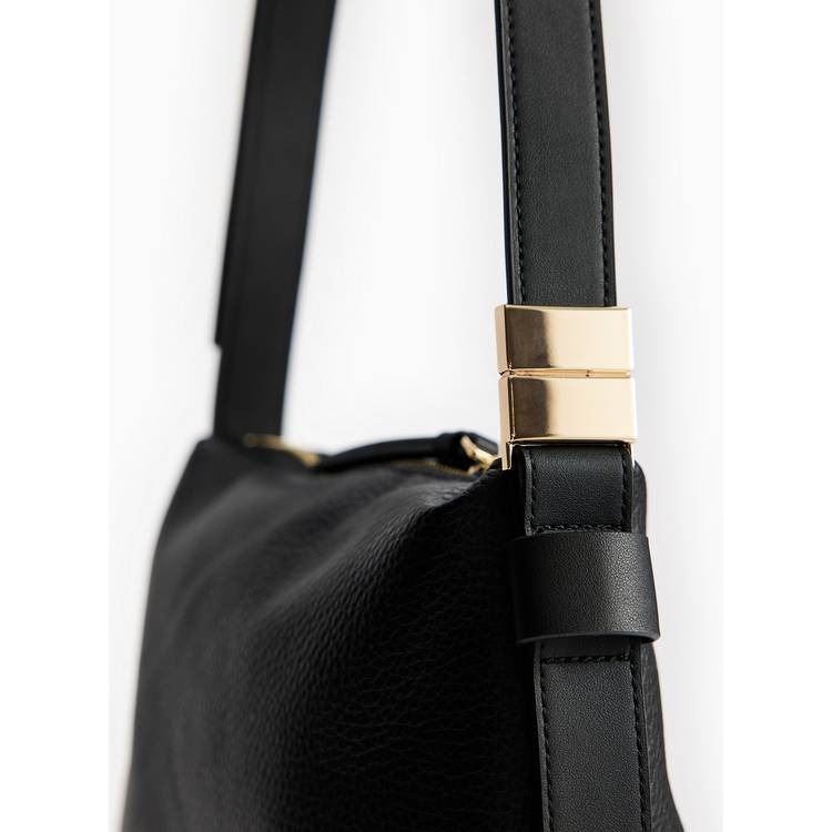 Black minimal crossbody bag faux leather adjustable strap - British product