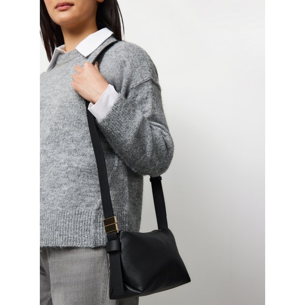 Black minimal crossbody bag faux leather adjustable strap - British product