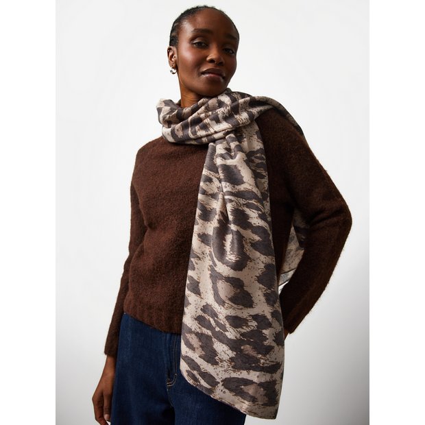 Neutral lightweight leopard print scarf one size (British brand)