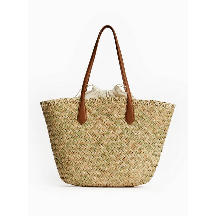 Straw shopper bag with tan handles one size, imported from the UK