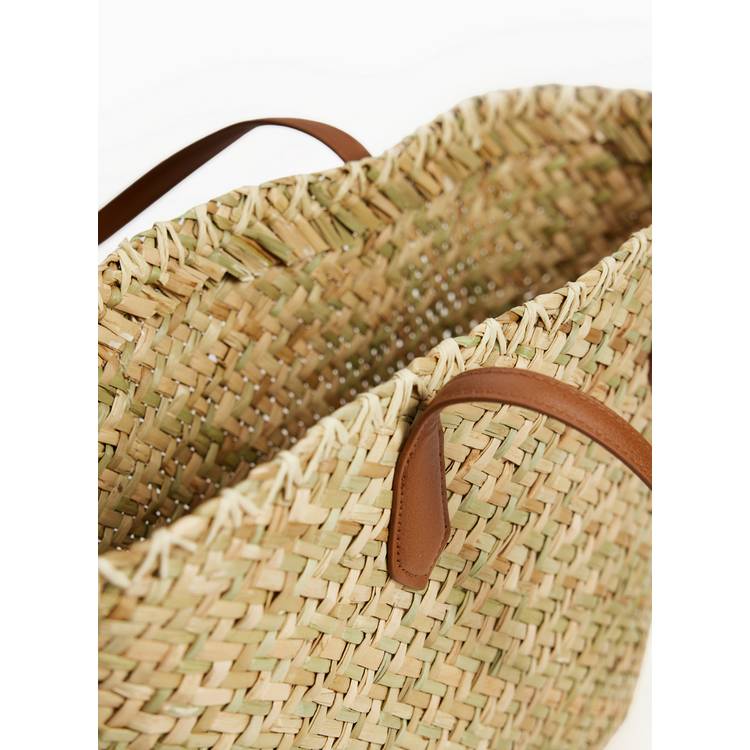 Straw shopper bag with tan handles one size, imported from the UK