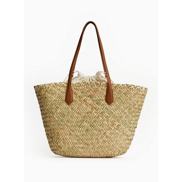 Straw shopper bag with tan handles one size, imported from the UK