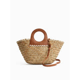 Mini handheld straw bag round chocolate handle - British product