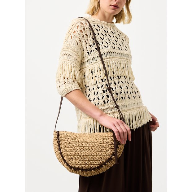 Stone straw half moon crossbody bag, UK version