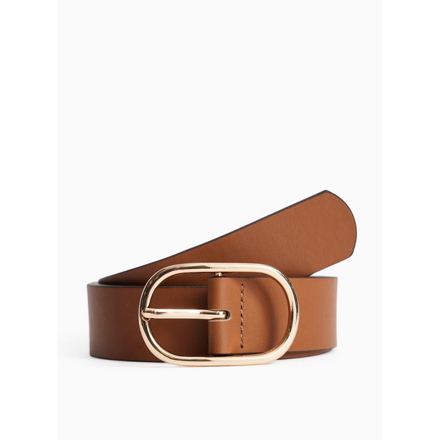 Tan oval buckle PU belt size L (British brand)
