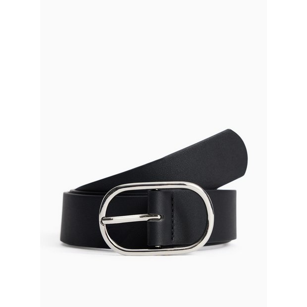 Black oval buckle PU belt L, imported from the UK
