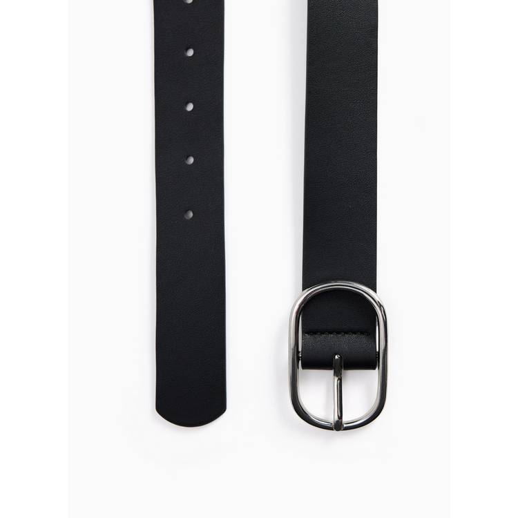 Black oval buckle PU belt L, imported from the UK