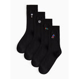 Black football embroidered ankle socks 4 pack, imported from the UK