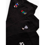 Black football embroidered ankle socks 4 pack, imported from the UK