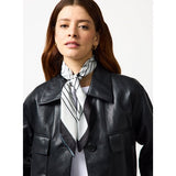 Mono linear print satin scarf, one size, imported from the UK