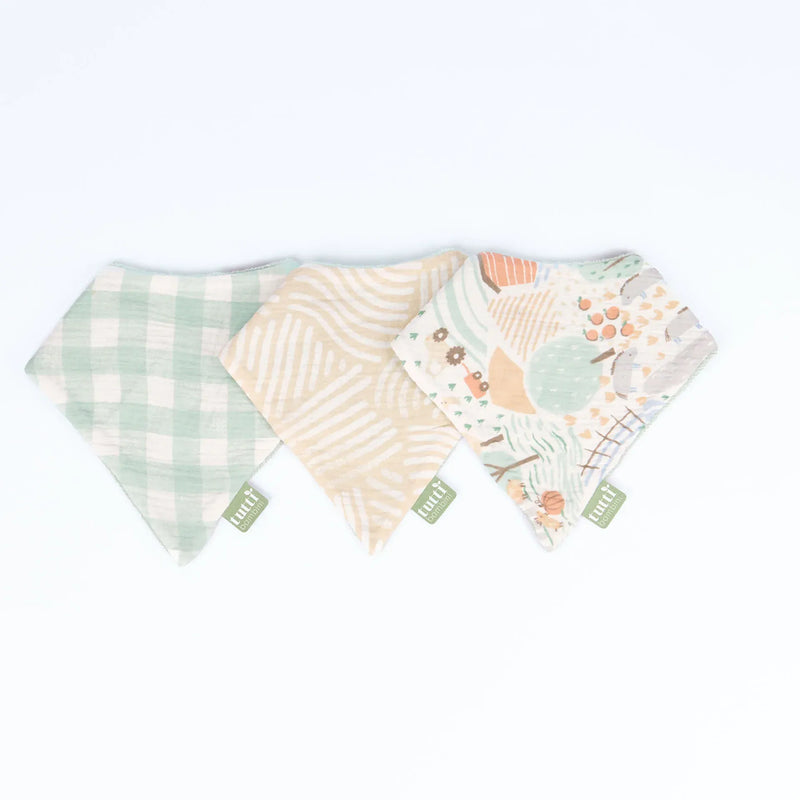 Tutti Bambini muslin bandana bibs 3 pack, imported from the UK