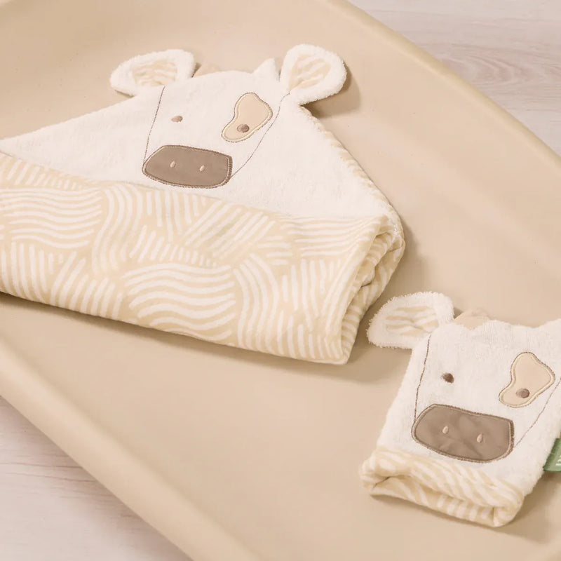 Tutti Bambini Clemi Cow wash mitt, soft cotton towelling - British product