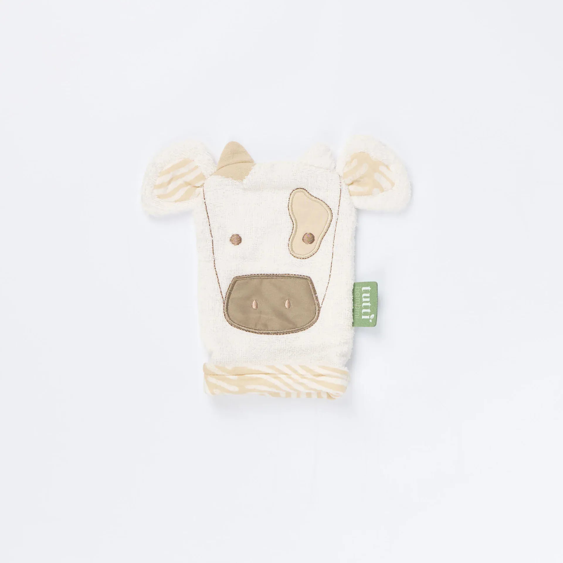 Tutti Bambini Clemi Cow wash mitt, soft cotton towelling - British product