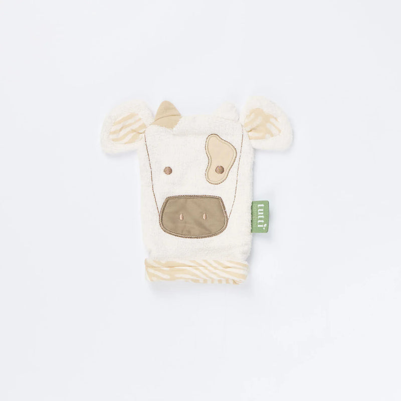 Tutti Bambini Clemi Cow wash mitt, soft cotton towelling - British product