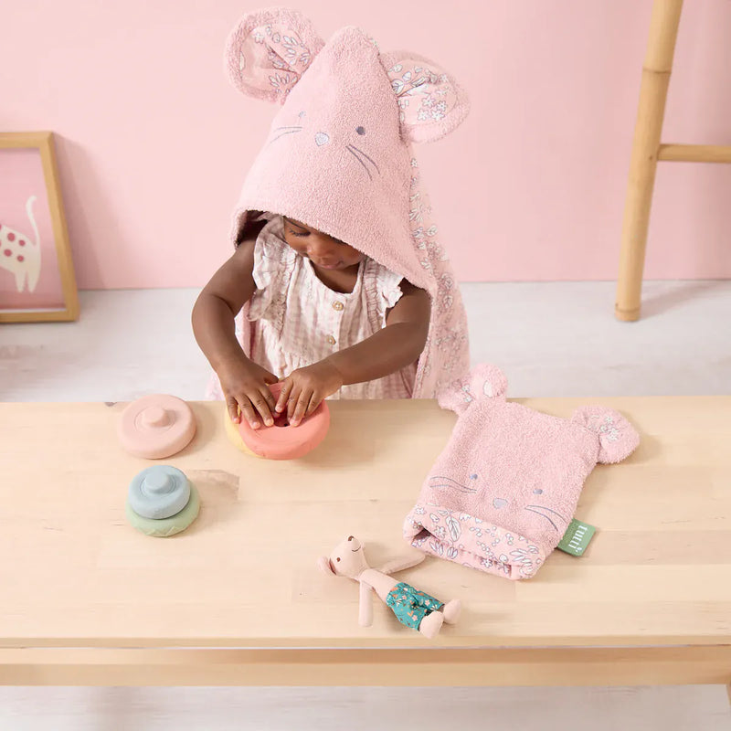 Tutti Bambini Margot Mouse cotton baby wash mitt - British product