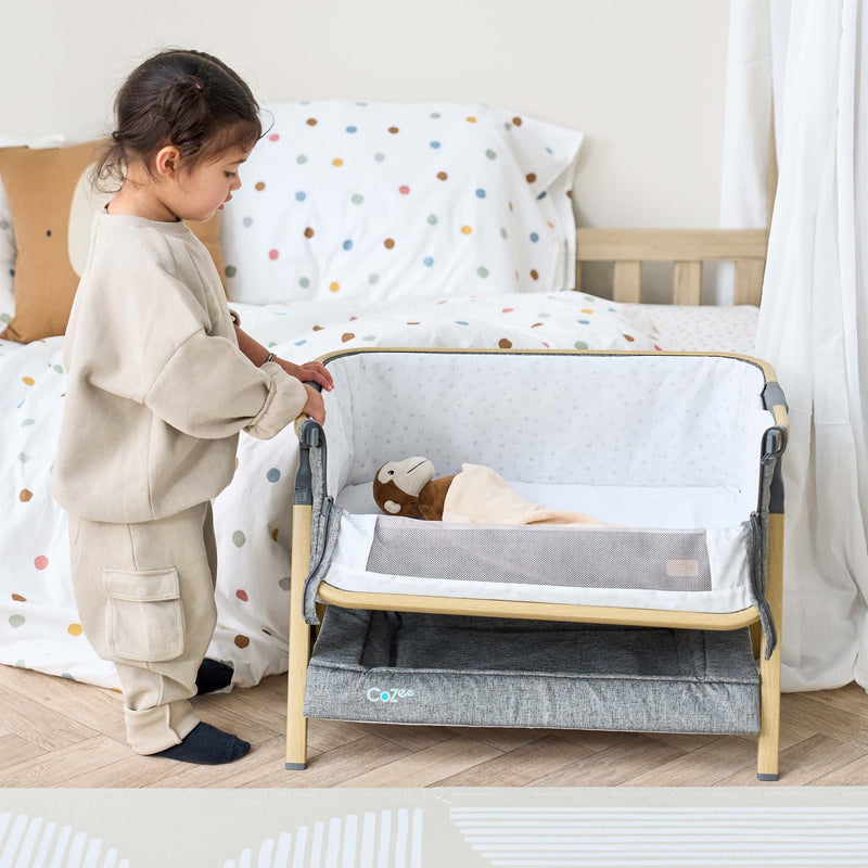 Tutti Bambini CoZee Mini Me play crib Oak and Charcoal - British product