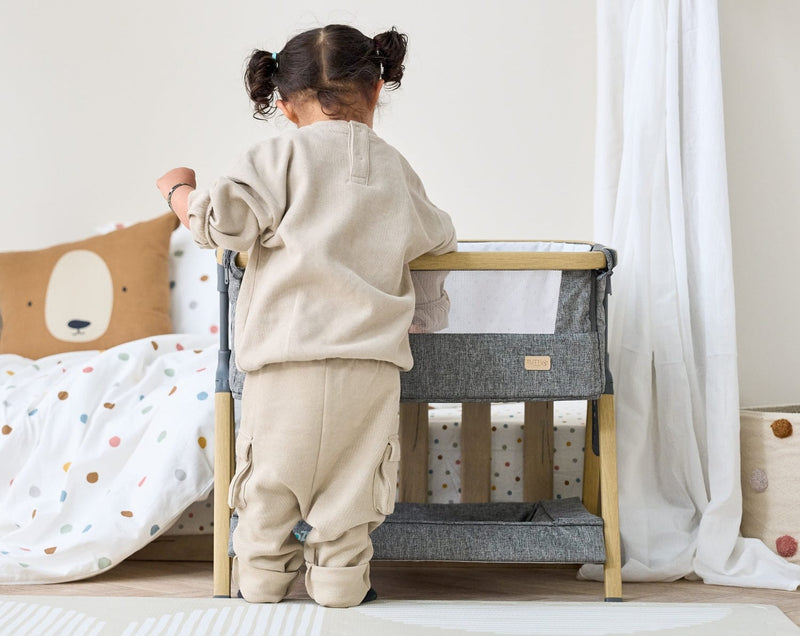 Tutti Bambini CoZee Mini Me play crib Oak and Charcoal - British product