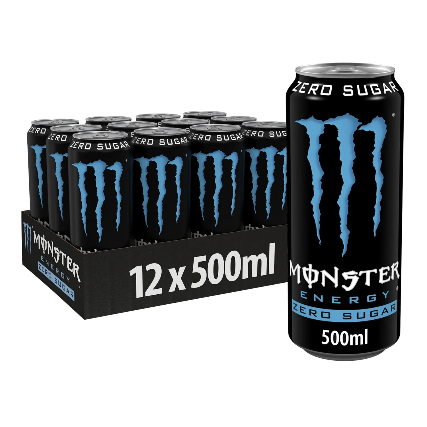 Monster Absolutely Zero Sugar Energy Drink 12 x 500ml cans, imported from the UK