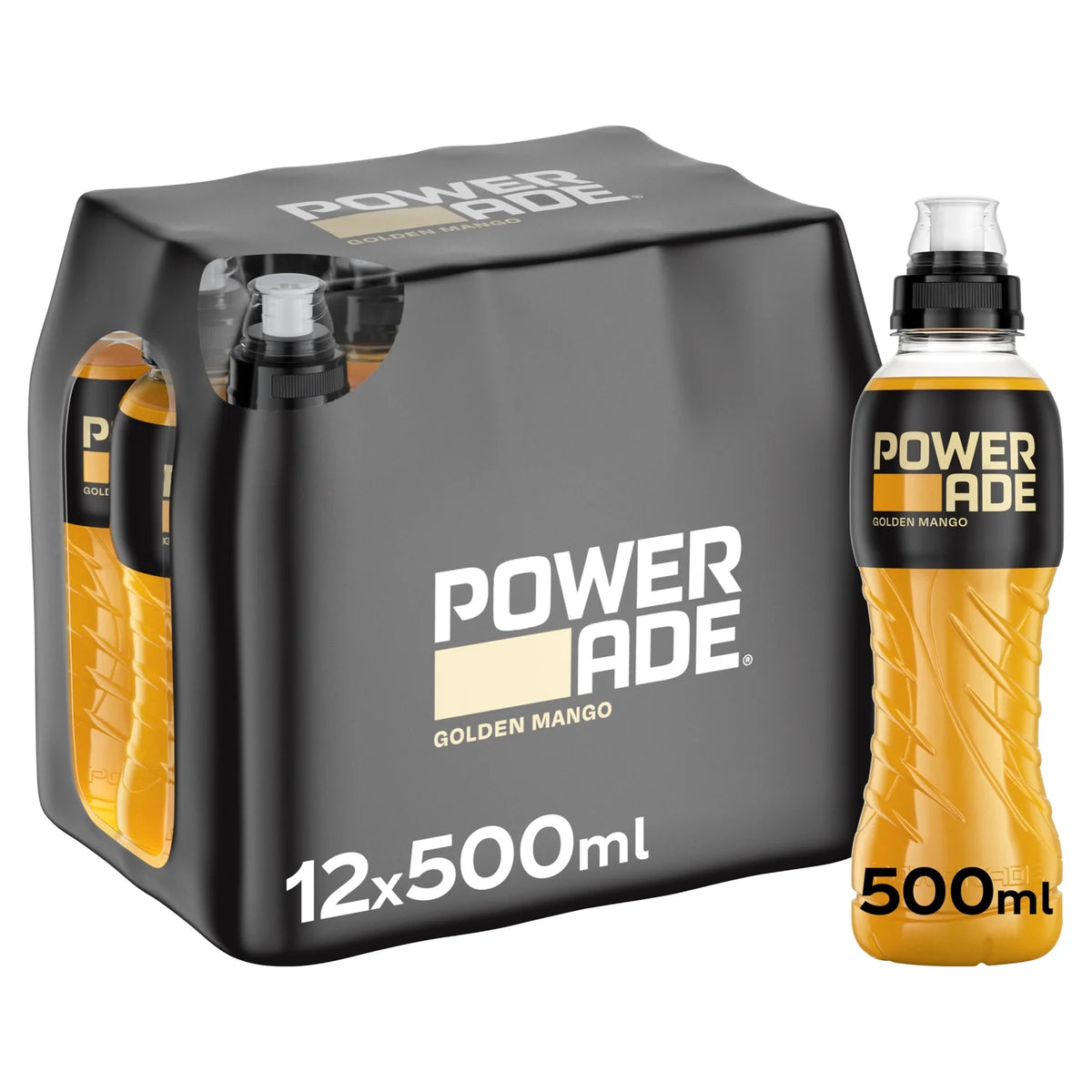 Powerade Golden Mango sports drink 12 x 500ml, imported from the UK