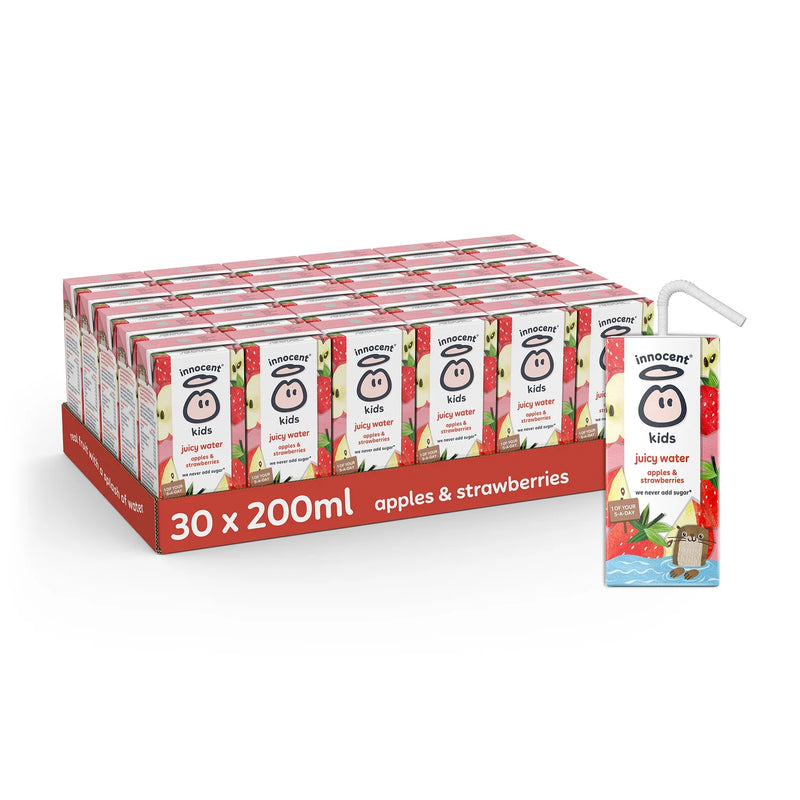 Innocent kids apples and strawberries juicy water 30 x 200ml cartons, UK version