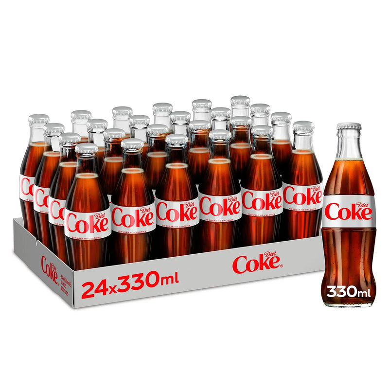 Diet Coke sugar-free cola 24 x 330ml glass bottles - British product