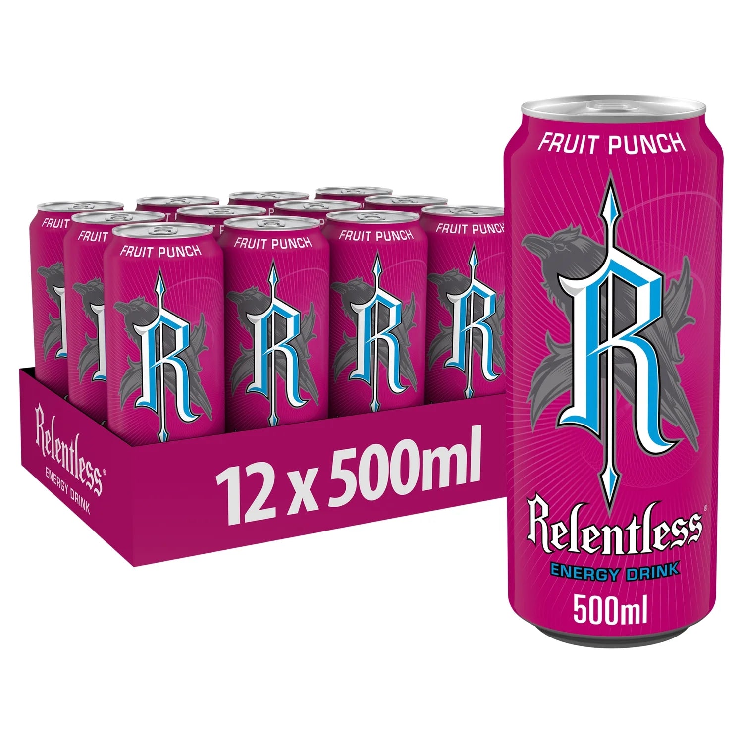 Relentless fruit punch energy drink 12 x 500ml, imported from the UK