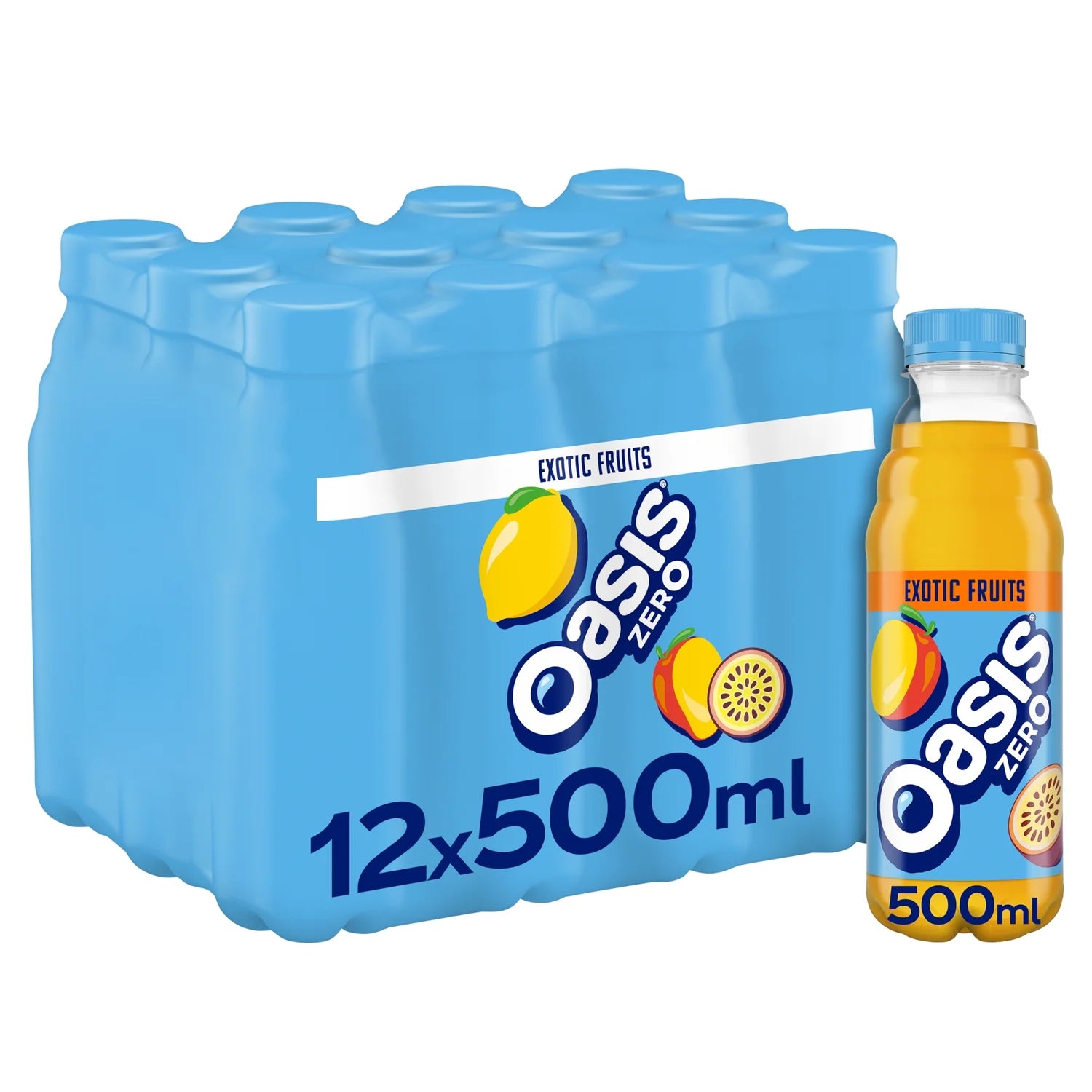 Oasis Exotic Fruits Zero fruit juice drink 12 x 500ml, imported from the UK