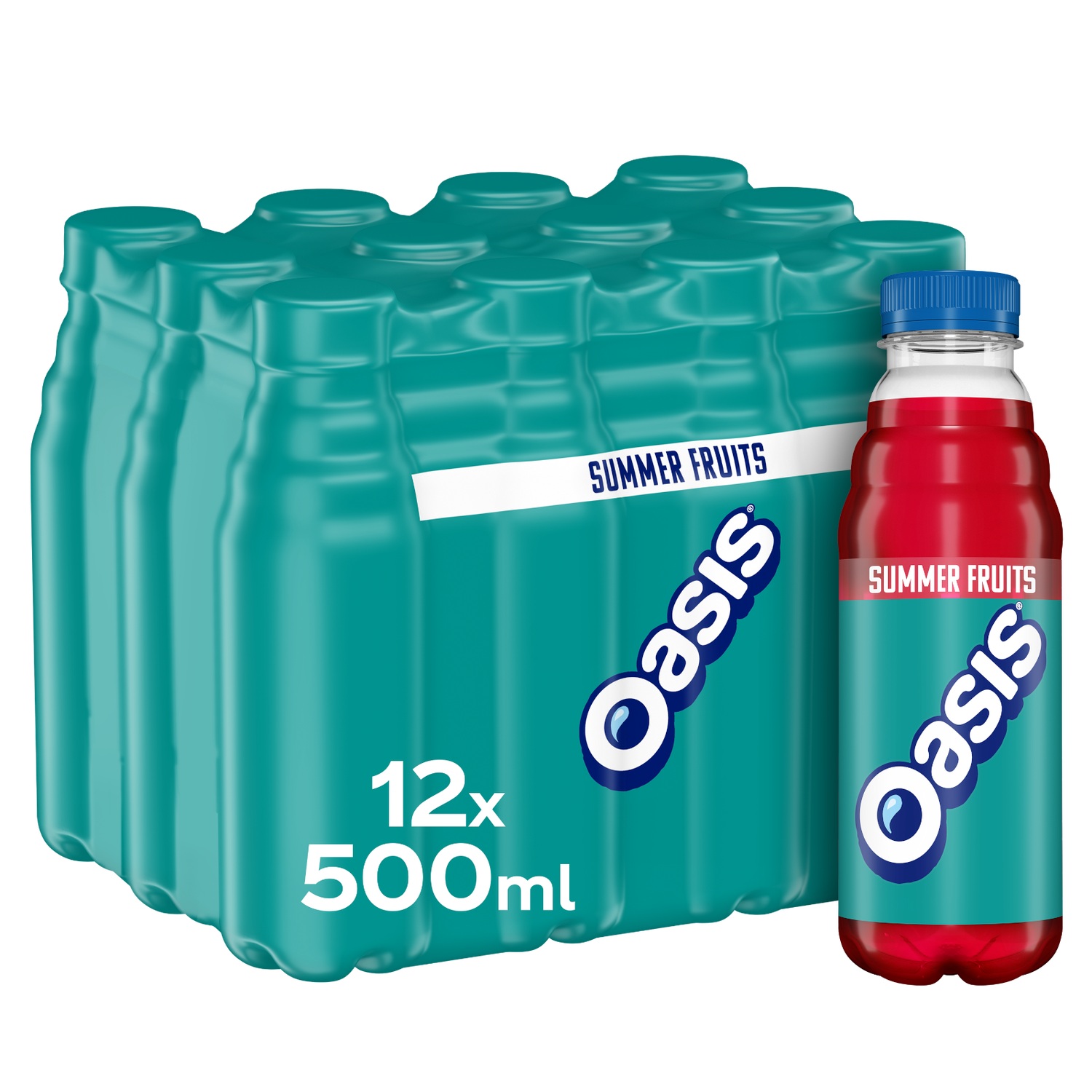 Oasis Summer Fruits juice drink 12 x 500ml bottles, imported from the UK
