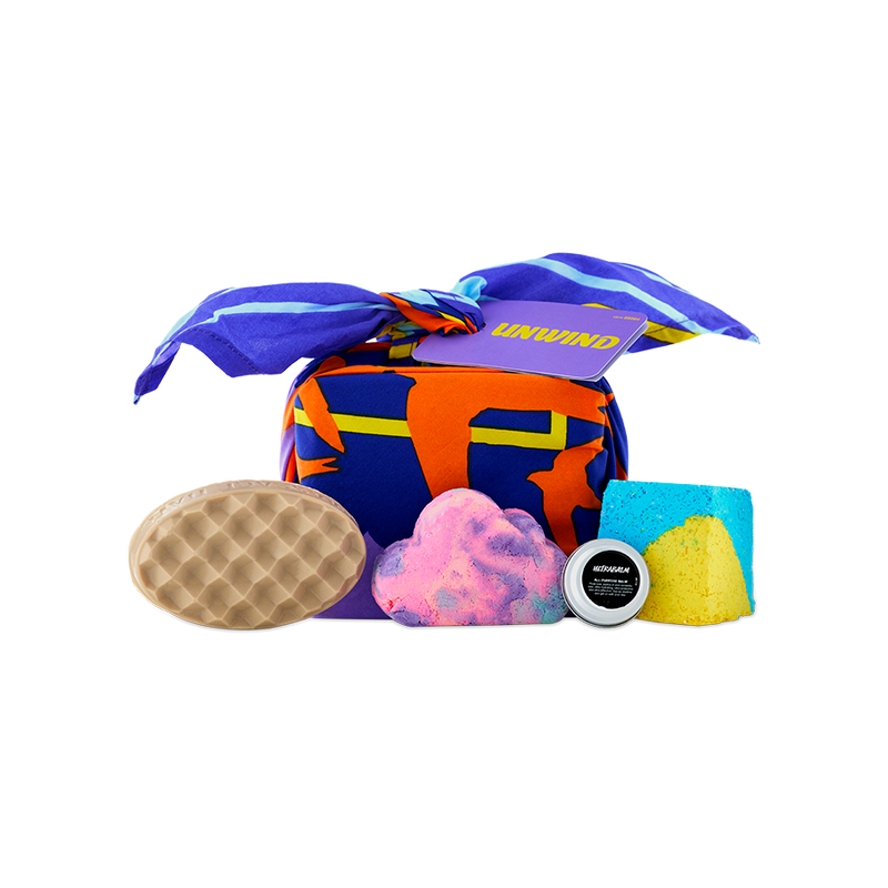 LUSH Unwind Gift set with organic cotton Knot Wrap (British brand)
