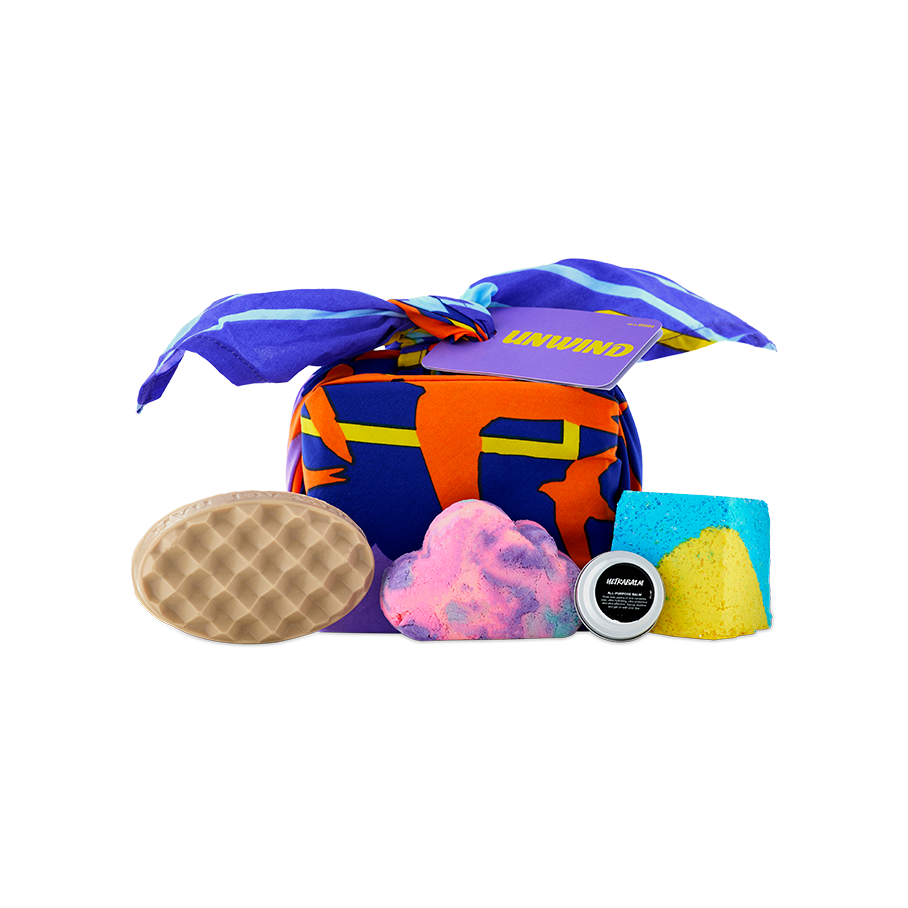 LUSH Unwind Gift set with organic cotton Knot Wrap (British brand)