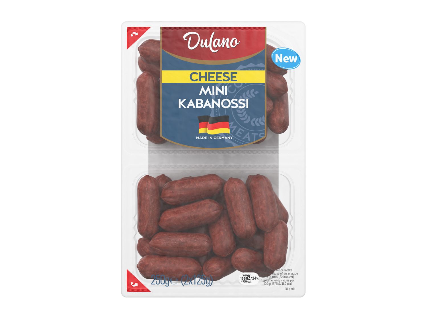 Mini cheese kabanossi sausages 2 x 125g, imported from the UK