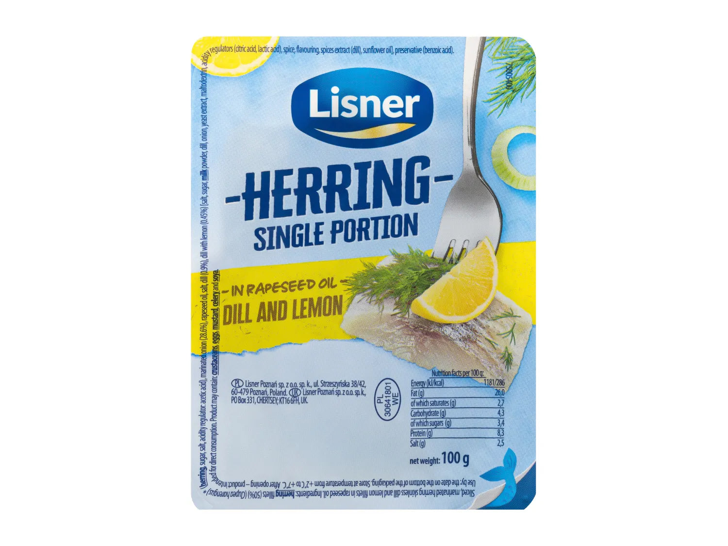 Herring assorted pack in three flavours Onion Dill Lemon Chilli, UK version