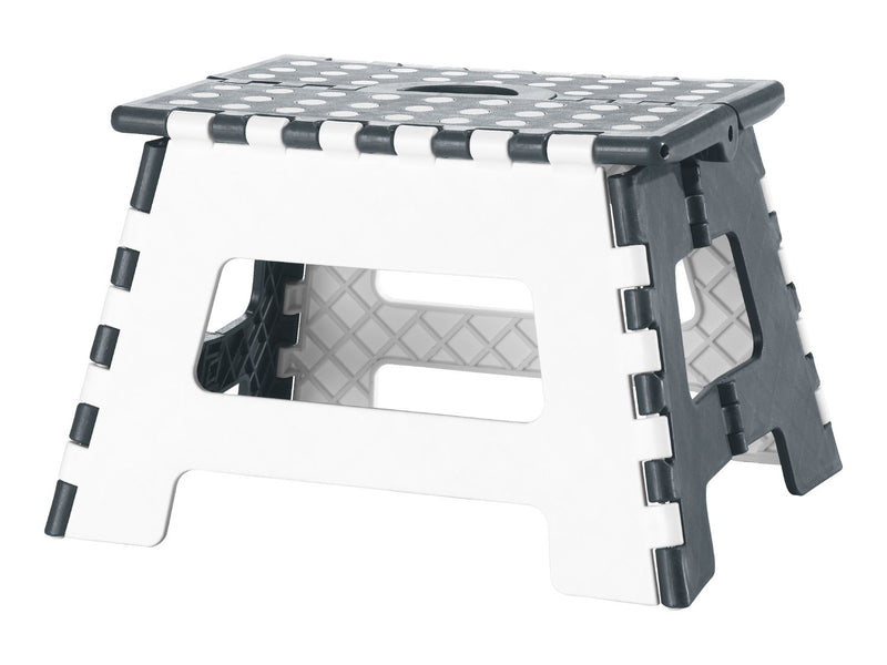 Grey and white folding step stool with carry handle (British brand)