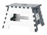 Grey and white folding step stool with carry handle (British brand)