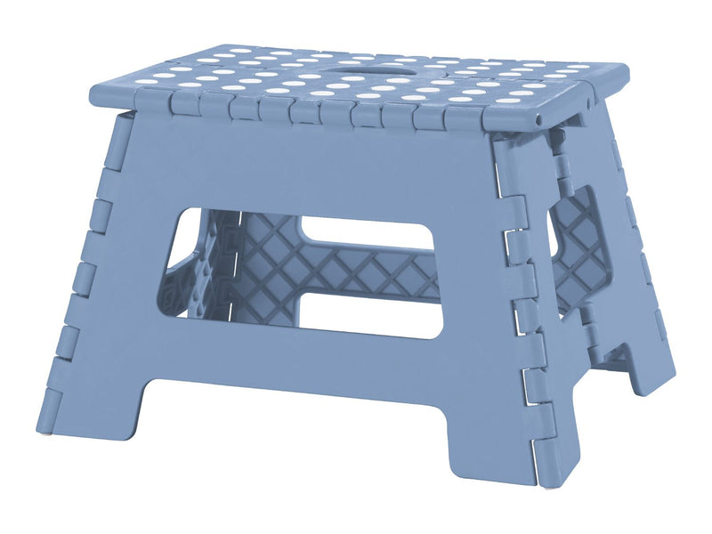 Blue folding step stool with non-slip surface, UK version