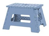 Blue folding step stool with non-slip surface, UK version