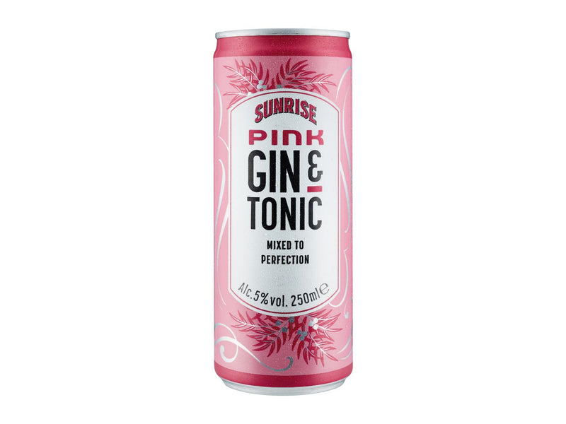 Pink gin and tonic ready to drink can 250ml, UK version