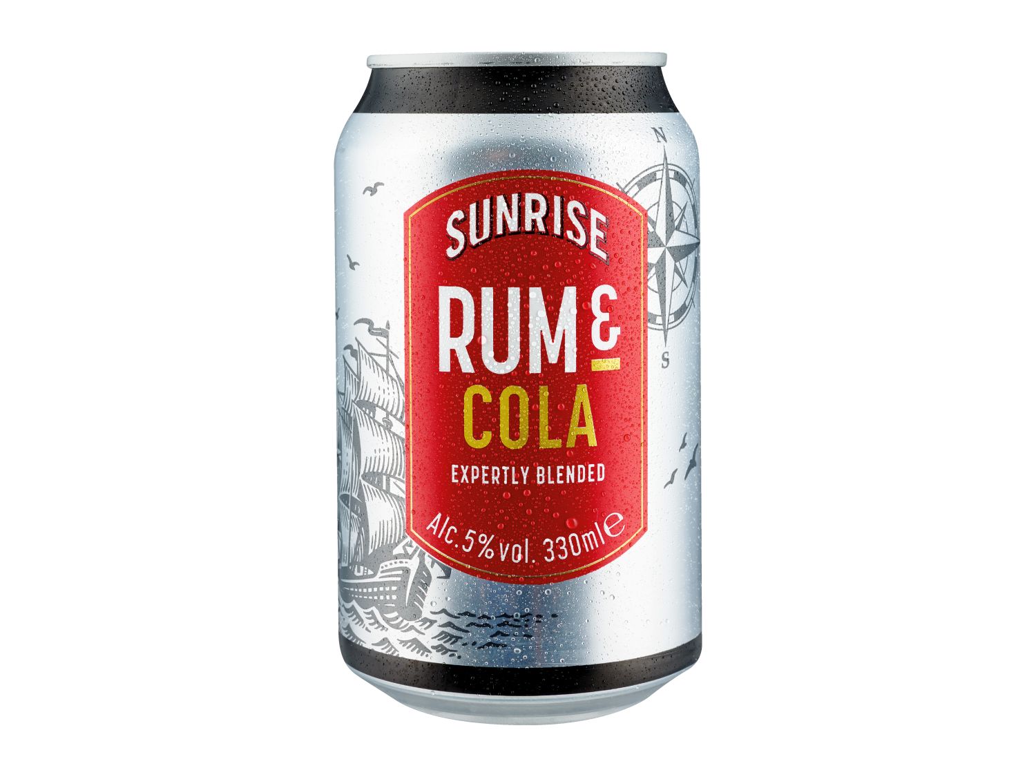 Ready-to-drink rum and cola 5% 330ml can (British brand)