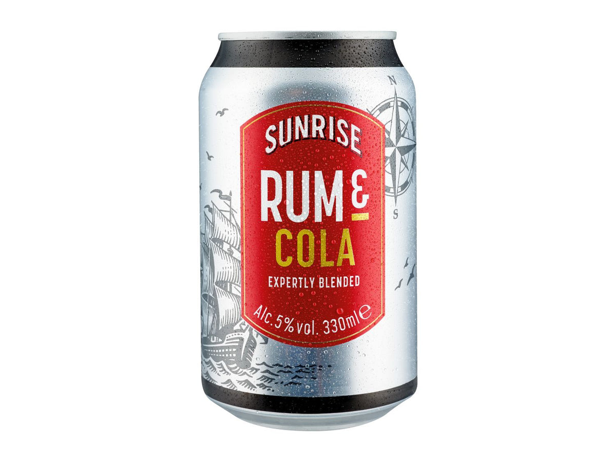 Ready-to-drink rum and cola 5% 330ml can (British brand)