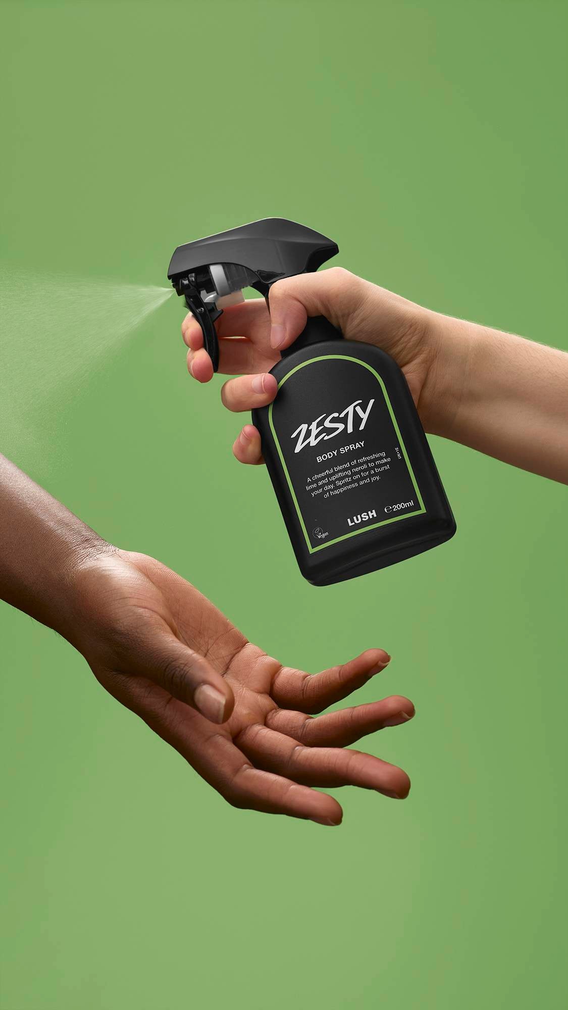 Lush Zesty body spray in lime and neroli, imported from the UK