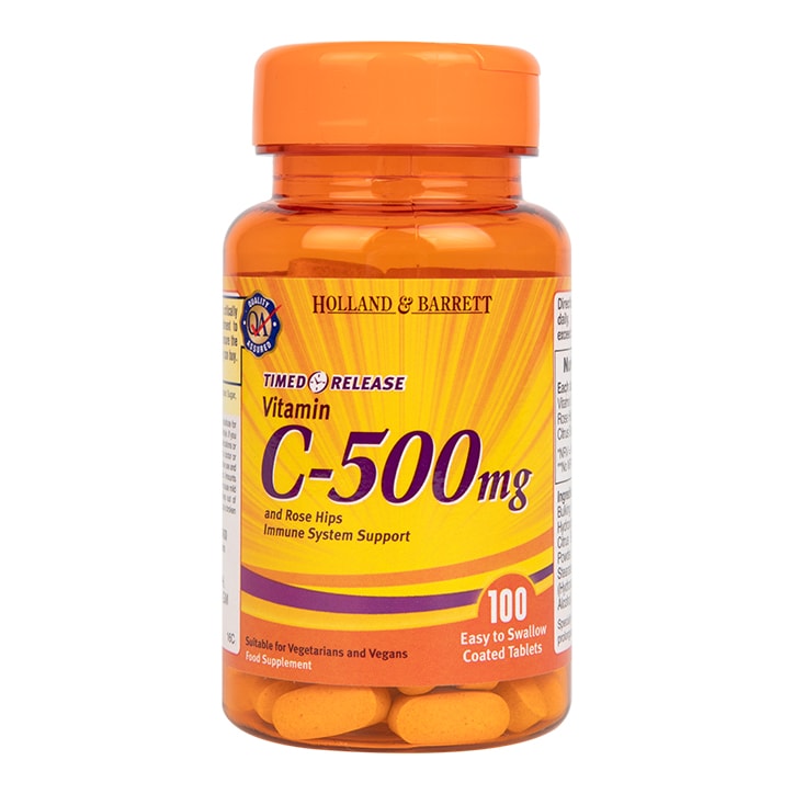 Holland & Barrett Vitamin C Timed Release with Rose Hips 100 Tablets 500mg Vitamin C Holland&Barrett   