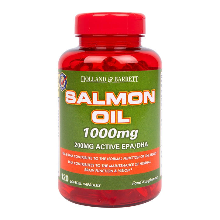 Holland & Barrett Salmon Oil 120 Capsules 1000mg Omega 3 Supplements & Fish Oils Holland&Barrett   