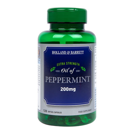 Holland & Barrett Extra Strength Oil of Peppermint 120 Capsules 200mg Peppermint Oil Holland&Barrett   