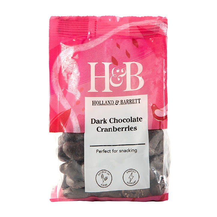 Holland & Barrett Dark Chocolate Cranberries 125g Chocolate Coated Snacks Holland&Barrett   