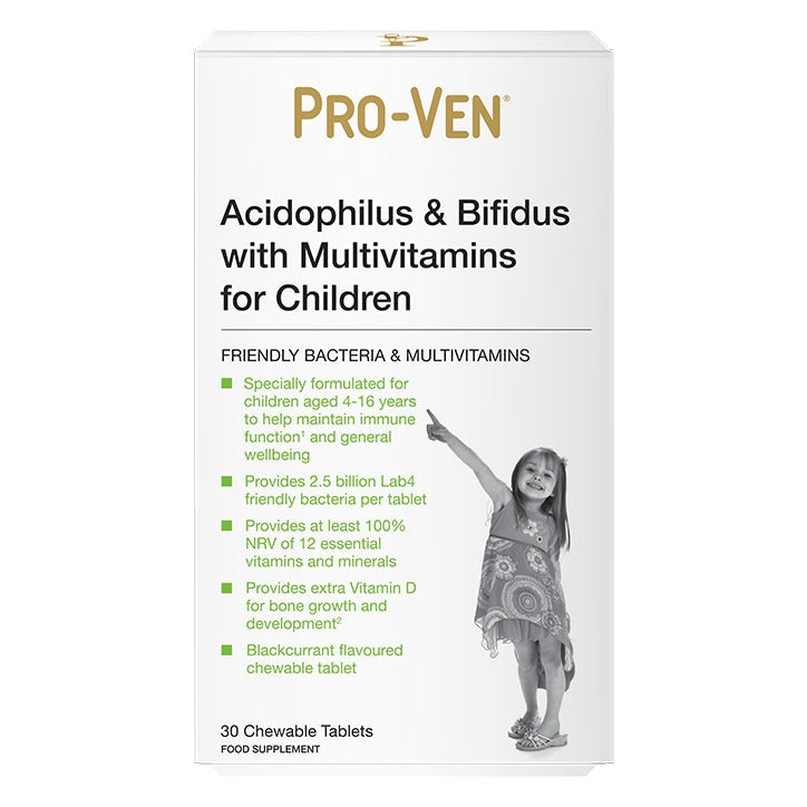 Pro-Ven Acidophilus & Bifidus with Multivitamins 30 Chewable Tablets for Children Acidophilus & Friendly Bacteria Holland&Barrett   