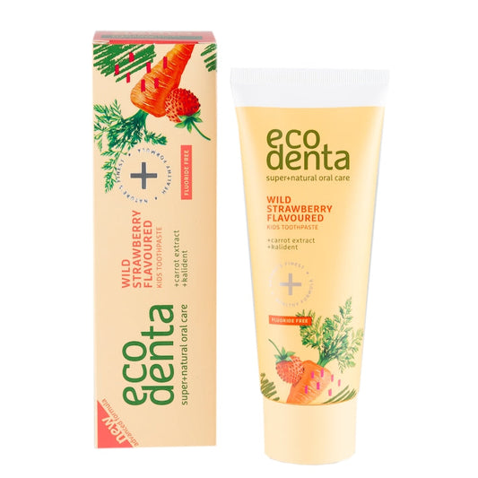 Ecodenta Wild Strawberry Scented Toothpaste for Children with Carrot Extract & Kalident 75ml Dental Care Holland&Barrett   