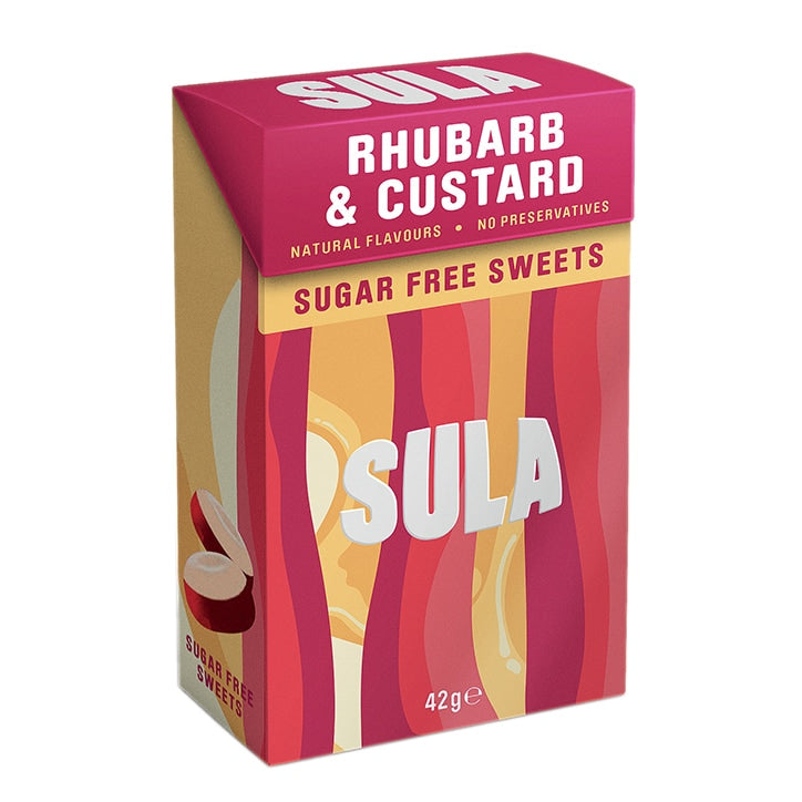 Sula Rhubarb & Custard Sugar Free Sweets 42g Sweet Snacks Holland&Barrett   