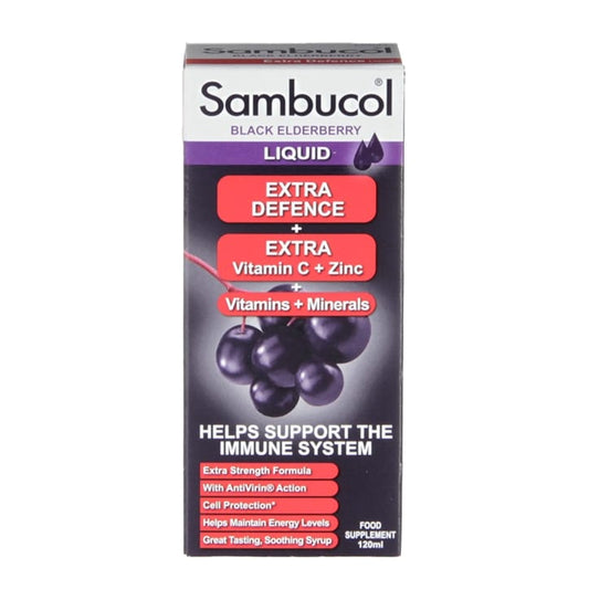 Sambucol Extra Defence Black Elderberry Liquid 120ml Immune Support Supplements Holland&Barrett   