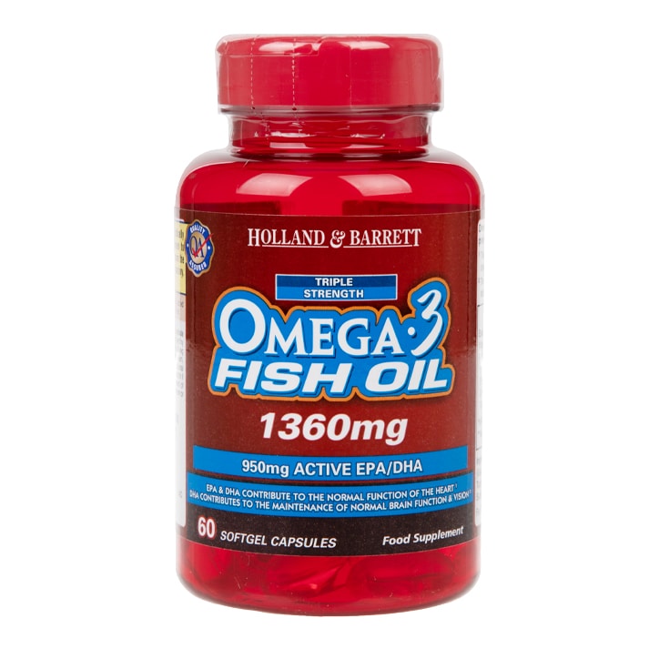 Holland & Barrett Omega 3 Triple Strength Fish Oil 60 Capsules 1360mg Omega 3 Supplements & Fish Oils Holland&Barrett   